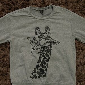 SHEIN Gray Long Sleeve Tee with Giraffe Print